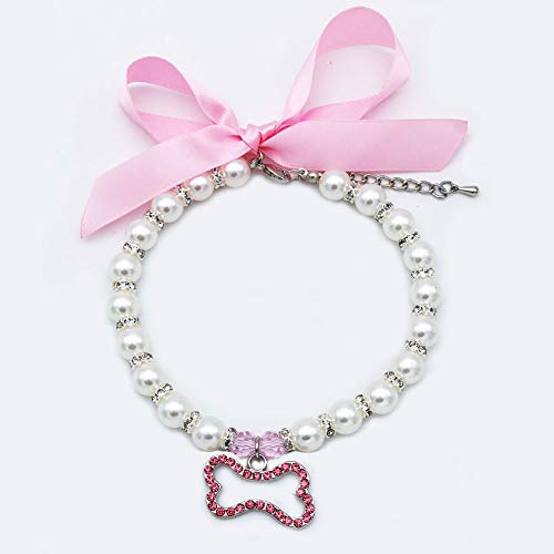 PETFAVORITES Hundehalsband mit Perlen und Kristallen für kleine Hunde, Welpen, glitzerndes Katzenhalsband, Hochzeitshalsband mit Strass-Charm und Schleife, Teetasse, Chihuahua, Yorkie, Kostüm-Outfits von PETFAVORITES