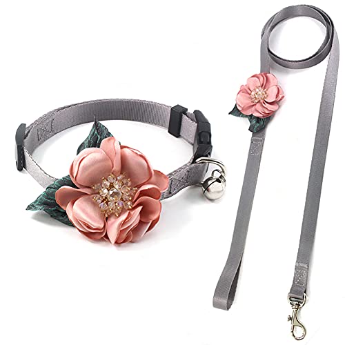 PETFAVORITES Mittelgroßes Hundehalsband für Mädchen, abnehmbares Blumen-Katzenhalsband für Mädchen, Katzen, mit schickem Kristall, grünem Blatt und Glöckchen, weiches Nylonhalsband für Hündinnen (rosa von PETFAVORITES