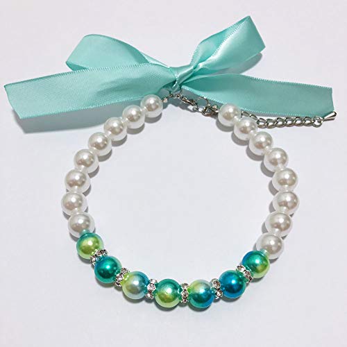 PETFAVORITES Ombre Pearls Hunde-Halskette Schmuck für kleine Hunde Welpen - Bling Strass Katze Hochzeit Halsband - Chihuahua Yorkie Mädchen Kleidung Kostüm Outfits Zubehör (Ombre Blau, Größe L) von PETFAVORITES