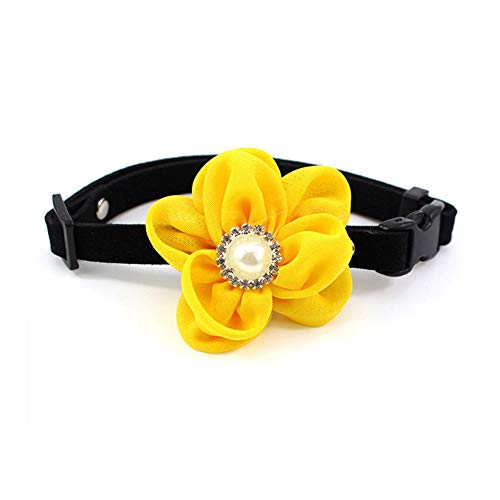 PETFAVORITES Sonnenblumen-Halsband für Hunde und Katzen, Fliege mit Strass-Perle, Welpen, Kätzchen, Chihuahua, Yorkie, Kleidung, Zubehör, Kostüm-Outfits für kleine Hunde, weiblich, verstellbar (Gelb, von PETFAVORITES