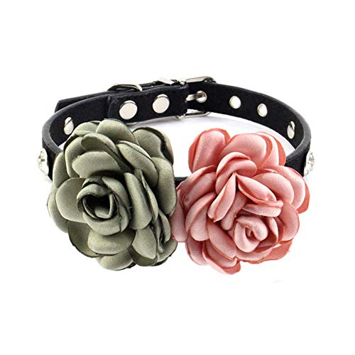 PETFAVORITES Strass Blume Haustier Katze Hund Halsband Bling Kätzchen Halsband mit Blume Fancy Chihuahua Yorkie Kleidung Zubehör Outfits für kleine Hunde Mädchen Weibliche Welpen (Grün und Rosa, von PETFAVORITES