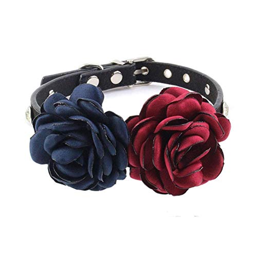 PETFAVORITES Strass Blume Haustier Katze Hund Halsband Bling Kätzchen Halsband mit Blume Fancy Chihuahua Yorkie Kleidung Zubehör Outfits für kleine Hunde Mädchen Weiblicher Welpe (Blau und Rot, Größe von PETFAVORITES