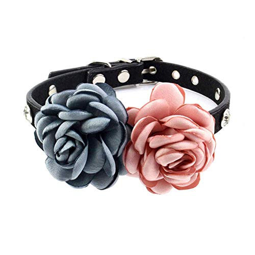 PETFAVORITES Strass Blume Haustier Katze Hund Halsband Bling Kätzchen Halsband mit Hochzeit Blume Chihuahua Yorkie Kleidung Zubehör Outfits für kleine Hunde Mädchen Weiblicher Welpe (Blau und Rosa, von PETFAVORITES