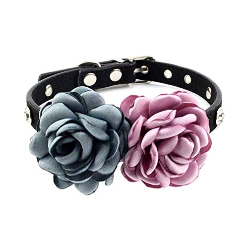 PETFAVORITES Strass Blume Haustier Katze Hund Halsband Bling Kätzchen Halsband mit Hochzeit Blume Chihuahua Yorkie Kleidung Zubehör Outfits für kleine Hunde weiblichen Welpen (Blau und Lila, Größe M) von PETFAVORITES