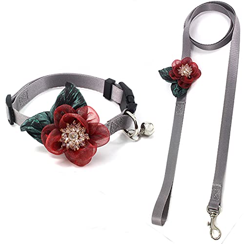 PETFAVORITES Sunflower Girl Hundehalsband – Abnehmbares Blumen-Katzenhalsband für Mädchen und Katzen, mit schickem Kristall, grüner Blattglocke, weiches Nylon-Halsband für mittelgroße Hündinnen (rotes von PETFAVORITES