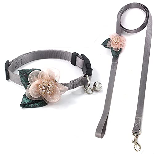 PETFAVORITES Sunflower Girl Hundehalsband – Abnehmbares Blumen-Katzenhalsband für Mädchen und Katzen, mit schickem Kristall, grüner Blattglocke, weiches Nylon-Halsband für weibliche kleine Hunde (rosa von PETFAVORITES