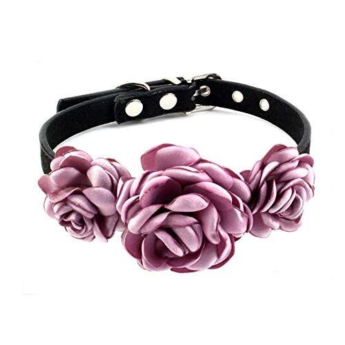 PETFAVORITES Valentinstag Blume Hund Katze Halsband,Wildleder Welpe Hochzeit Halsband für Kätzchen kleine Hunde, verstellbare Schnalle (Hellviolett, Größe M) von PETFAVORITES