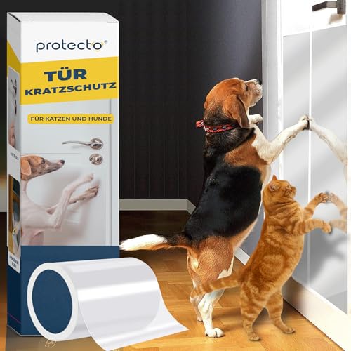 PROTECTO Tier - Kratzschutz mit Cuttermesser – 150 x20 cm Schutz für Türen + Holz & Möbel vor Hunden & Abschreckung bei kratzenden Katzen – Fensterschutz Katze – Anti Kratz Folie – Katzenschutz von PROTECTO