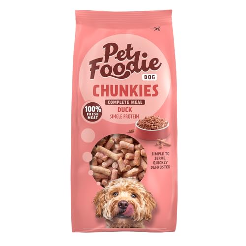 PetFoodie gefrorenes Frischfleisch für Hunde - Chunkies Ente - Tiefkühlfutter, Hundefutter - Single Protein, natürlich, glutenfrei, ohne Konservierungsstoffe & künstliche Farb- & Aromastoffe, 6x500g von PETFOODIE