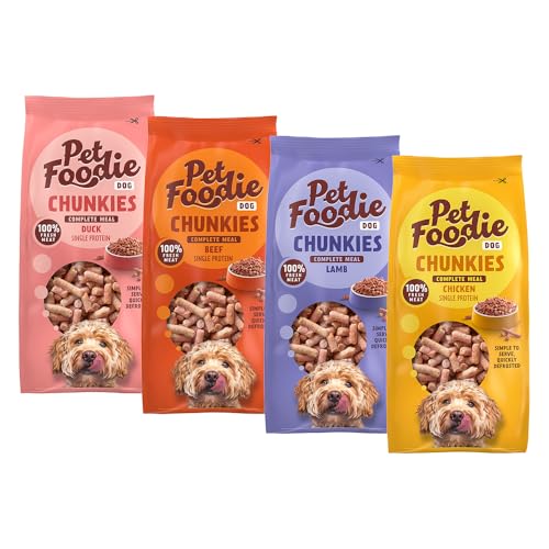 PetFoodie gefrorenes Frischfleisch für Hunde - Chunkies Rind, Lamm, Ente - Tiefkühlfutter, Hundefutter - natürlich, glutenfrei, ohne Konservierungsstoffe & künstliche Farb- & Aromastoffe, 4x500g von PETFOODIE