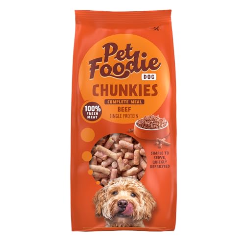 PetFoodie gefrorenes Frischfleisch für Hunde - Chunkies Rind - Tiefkühlfutter, Hundefutter - Single Protein, natürlich, glutenfrei, ohne Konservierungsstoffe & künstliche Farb- & Aromastoffe, 6x500g von PETFOODIE