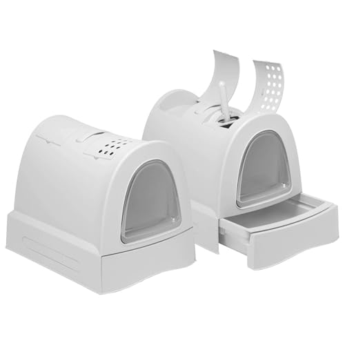 2er Sparpack Katzentoilette Haubentoilette mit Schublade Tragegriff Staufach Kohlefilter Hellgrau von PETGARD