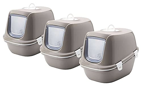 PETGARD Katzentoilette 3er Sparpack Reina Haube u. Siebeinsatz warmgrey von PETGARD