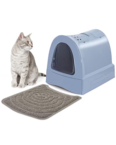 PETGARD Katzen-Klo mit Schublade Tier-Toilette mit Vorlege-Matte Hauben-Toilette mit Filter Haustier-Klo Katzen-Toilette Blau von PETGARD