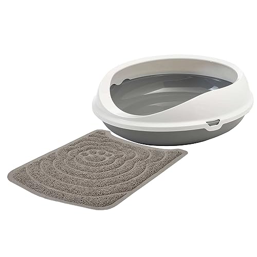 PETGARD Sparpack ovale Katzentoilette Katzenklo Schalentoilette mit Rand Weiss-grau inkl. Streumatte von PETGARD