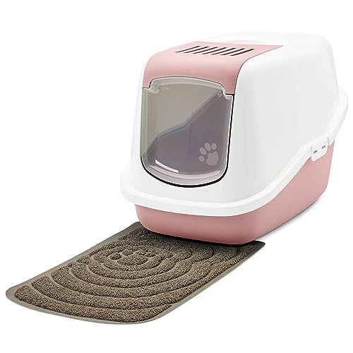 Sparpaket Katzentoilette Nestor Haubentoilette Weiss-rosa mit großer Vorlegematte von PETGARD