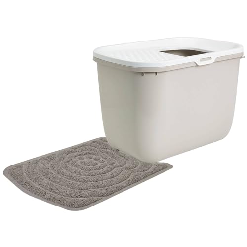 Sparpack Katzentoilette HOP IN mit Einstieg von Oben 58 x 38,5 x 39,5 cm Beige mit Vorlegematte von PETGARD