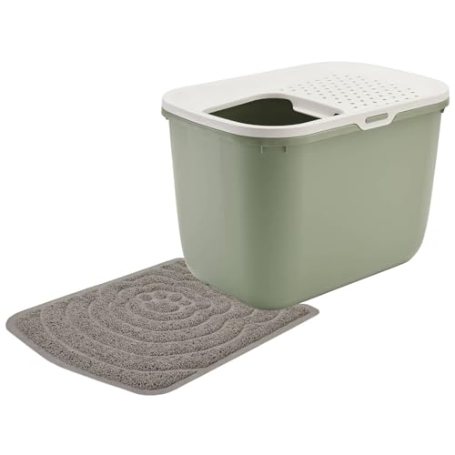 Sparpack Katzentoilette HOP IN mit Einstieg von Oben 58 x 38,5 x 39,5 cm Hellgrün mit Vorlegematte von PETGARD