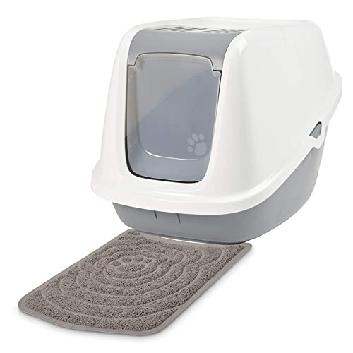 Sparpack XXXL Katzentoilette Nestor Giant Weiss-grau mit großer Vorlegematte von PETGARD