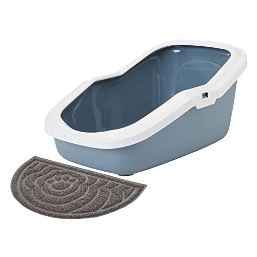 Sparpaket Katzentoilette ASEO blau-weiss für kleine und mittlere Katzenrassen + Vorlegematte von PETGARD