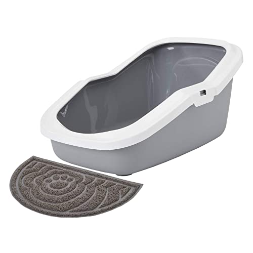 Sparpaket Katzentoilette ASEO grau-weiss für kleine und mittlere Katzenrassen + Vorlegematte von PETGARD