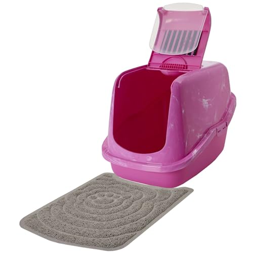 Sparpaket Katzentoilette Nestor Haubentoilette in pink-marmor mit großer Vorlegematte von PETGARD