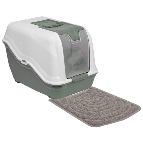 Sparpaket XXL Katzentoilette Haubentoilette NETTA MAXI weiss-grün mit großer Vorlegematte von PETGARD