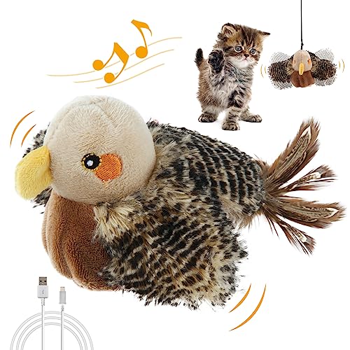 PETGEEK GiGwi Katzenspielzeug, wiederaufladbar, klappender Vogel, 10.2 cm, mit SilverVine-Katzenminze, berührungsaktiviertes Kätzchenspielzeug, interaktives Katzenspielzeug von PETGEEK