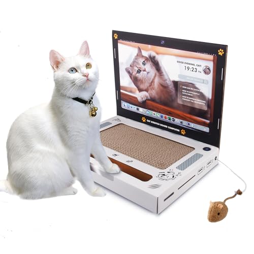 PETGEEK Katzen-Laptop-Kratzer für Indoor-Katzen, 3-in-1 interaktives Katzenspielzeug mit flauschiger Maus und Ballbahn-Pad, Kätzchenspielzeug & Katzenkratzbrett von PETGEEK