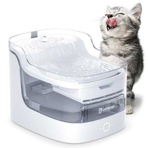 PETGUGU Katzenbrunnen: Kabelloser Wasserpumpe Trinkbrunnen für Katzen, 2L Ultra-Leiser Katzen Trinkbrunnen, hundebrunnen, App-Fernbedienung, 2.4G WiFi, 8-Schicht-Filter(PF1L) von PETGUGU