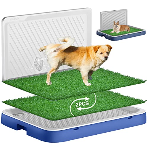 PETILALA Hundegras-Pad mit Tablett und Urinierblech, 2 Stück Trainingsgras Pee Pads Veranda Töpfchen für bis zu 31.8 kg mittelgroße, Hundetöpfchen für drinnen oder Veranda, 65x50.8 cm von PETILALA