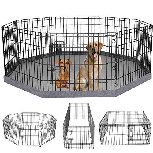 PETIME Zusammenklappbarer Metall-Hunde-Laufstall für Hunde, Hundehütten, Hofzaun, Indoor/Outdoor, 8 Paneele, 61 cm B x 76,2 cm H mit Bodenpolster (mit Bodenpolster, 8 Paneele 76,2 cm H) von PETIME