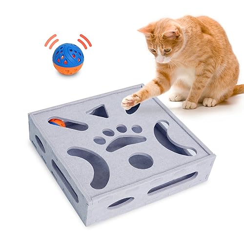 PETKARAY Katzen-Puzzle-Spielzeug, interaktives Katzenspielzeug für Indoor-Katzen, Kittern-Ball-Spielzeug mit weichem Filz-Labyrinth-Spiel-Puzzle-Box von PETKARAY