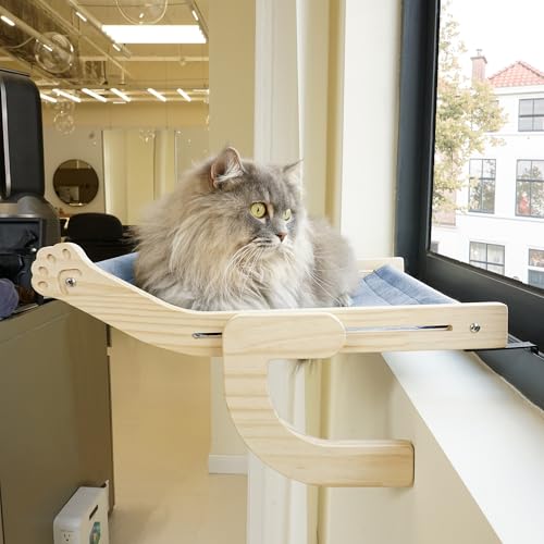 PETKARAY Katzenfensterstange - Verstellbare Hängematte für Fensterbank, Innenregale und Sitz für große Katzen, Blau von PETKARAY