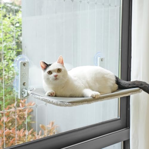 PETKARAY Katzenfensterstange, faltbare Katzenhängematte für Fenster, Katzenfensterbett für Indoor-Katzen, wendbare Abdeckung für alle Jahreszeiten von PETKARAY