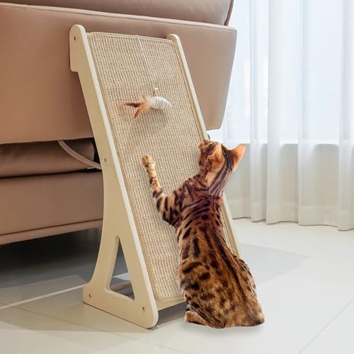 PETKARAY Katzenkratzbrett, Sisal-Katzenkratzrampe, L-förmiges Katzenkratzpad für Hauskatzen, 68cm Wandmöbelschutz mit Mäusespielzeug von PETKARAY