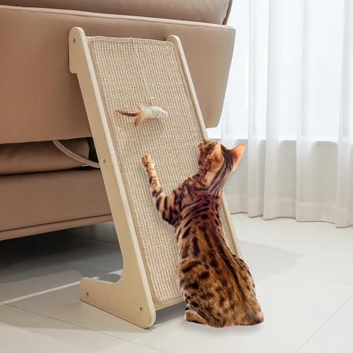 PETKARAY Katzenkratzer, Sisal-Kratzrampe, L-Form Katzenkratzpad für Indoor-Katzen, 68,6 cm Wandmöbelschutz mit Mausspielzeug von PETKARAY