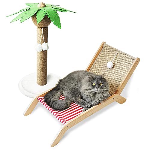 PETKARAY Original Katzen Hängematte Bett Kokosnussbaum Katzenkratzbaum Set Mini Strandkorb Erhöhte Katzenbetten Holz Katzenliege für Indoor Katzen von PETKARAY