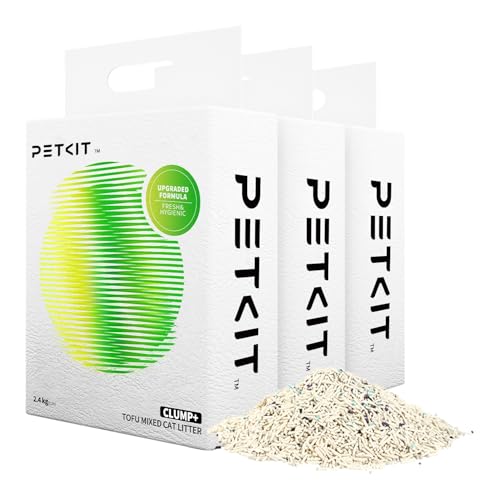 PETKIT 5 in 1 Gemischtes Katzenstreu, Spülbar, Geruchsfrei, Aktivkohle, Extrem Saugfähig und Schnell Trocknend Tofu-Katzenstreu(2.4 kg/Beutel) von PETKIT