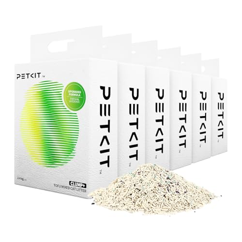 PETKIT 5 in 1 Gemischtes Katzenstreu, Spülbar, Geruchsfrei, Aktivkohle, Extrem Saugfähig und Schnell Trocknend Tofu-Katzenstreu(6 Taschen,2.4 kg/Beutel) von PETKIT