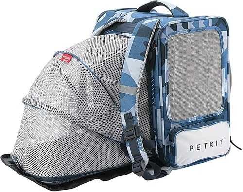 PETKIT Breezy Zone Katzen Kleiner Rucksack für Hunde, dehnbar, faltbar, gepolstert, weich für Kätzchen, Welpen und kleine Tiere (blau) von PETKIT