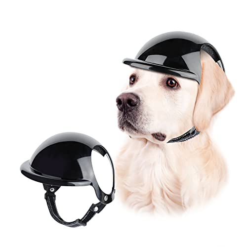 PETLESO Haustierhelm Hund-Motorradhelm Hundehut mit verstellbarem Kopfband Schutzhelm mit Ohrlöchern zum stabilen und bequemen Tragen für Outdoor-Aktivitäten beim Motorradfahren (Schwarz-L) von PETLESO