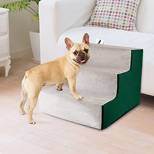 PETLESO Haustiertreppe 3 Stufen Treppe für Hundemontage Katzentreppe mit waschbarem und Reißverschluss Plüschbezug Hundetreppe für Bett/Sofa von PETLESO