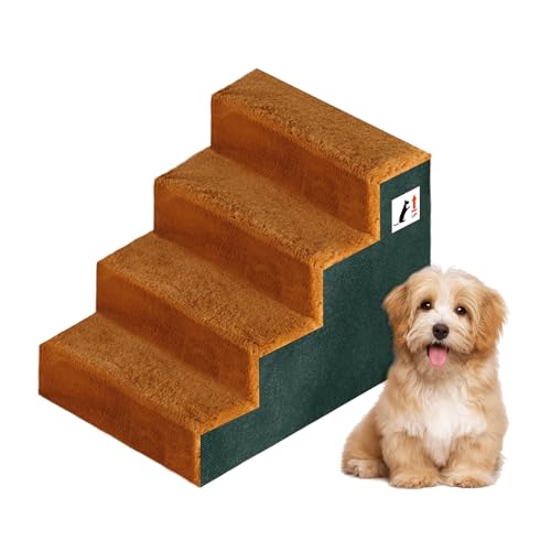 PETLESO Haustiertreppe 4 Stufen Treppe für Hundemontage Katzentreppe mit waschbarem und Reißverschluss Plüschbezug Hundetreppe für Bett/Sofa von PETLESO