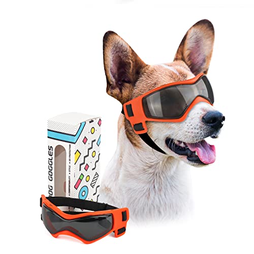 PETLESO Hundebrille Hundeschutzbrille Hunde Sonnenbrille Anti-UV Schutz Augenschutz für Kleine/Mittelgroße Hunde Orange-1 von PETLESO