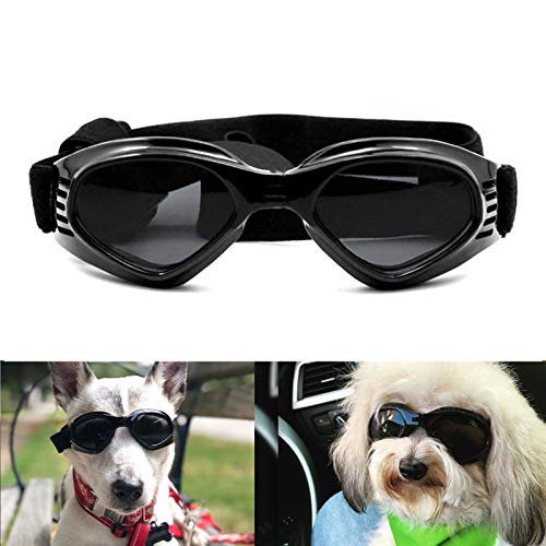 PETLESO Hundebrille Stilvolle Haustier Sonnenbrille Anti-Beschlag Wasserdicht Winddicht Augenschutz Anti-UV Schutzbrille für Kleine/Mittelgroße Hunde, Schwarz von PETLESO