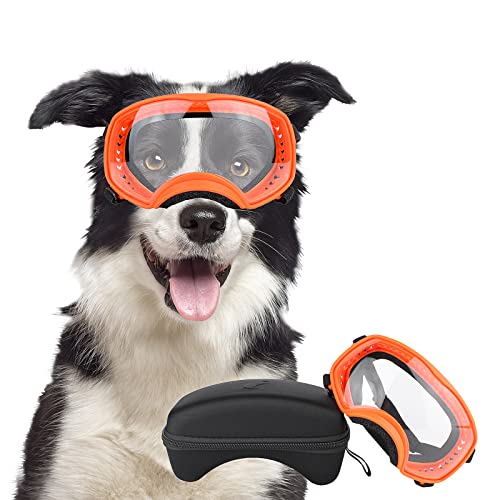 PETLESO Hundebrille Winddichte Hunde Sonnenbrille Hund Schutzbrille mit Verstellbare Band Geeignet für Mittelgroße bis Große Hunde-Orange von PETLESO