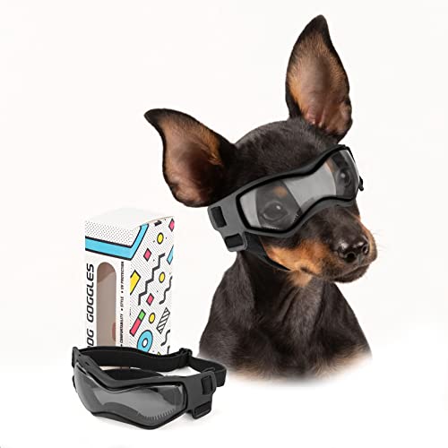 PETLESO Hundebrille für Kleine Rassen, Hundesonnenbrille für Kleine Rassen, UV-Schutzbrille für kleine Hunde, Outdoor-Reiten, Fahren, Klein, Schwarz von PETLESO