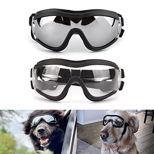 PETLESO Hundebrille für große Rassen, große Hunde, Augenschutz für Hunde, winddicht, für mittelgroße und große Hunde, Reiten, Radfahren, Fahren, Schwarz und transparent, 2 Stück von PETLESO