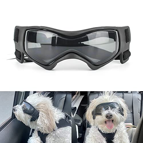 PETLESO Hundebrille für kleine Rassen, UV-Schutz, winddicht, Augenschutz, Haustier-Sonnenbrille mit verstellbaren Riemen, zum Autofahren/Outdoor-Aktivitäten, Schwarz von PETLESO